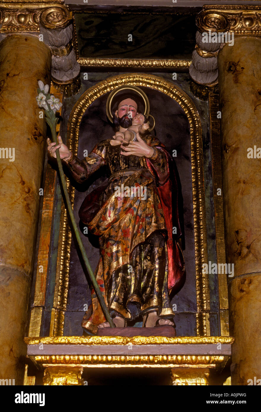 Saint Joseph mit Jesuskind, Detail, Altar, Mission San Francisco De Asis, Mission Dolores, San Francisco, Kalifornien Stockfoto