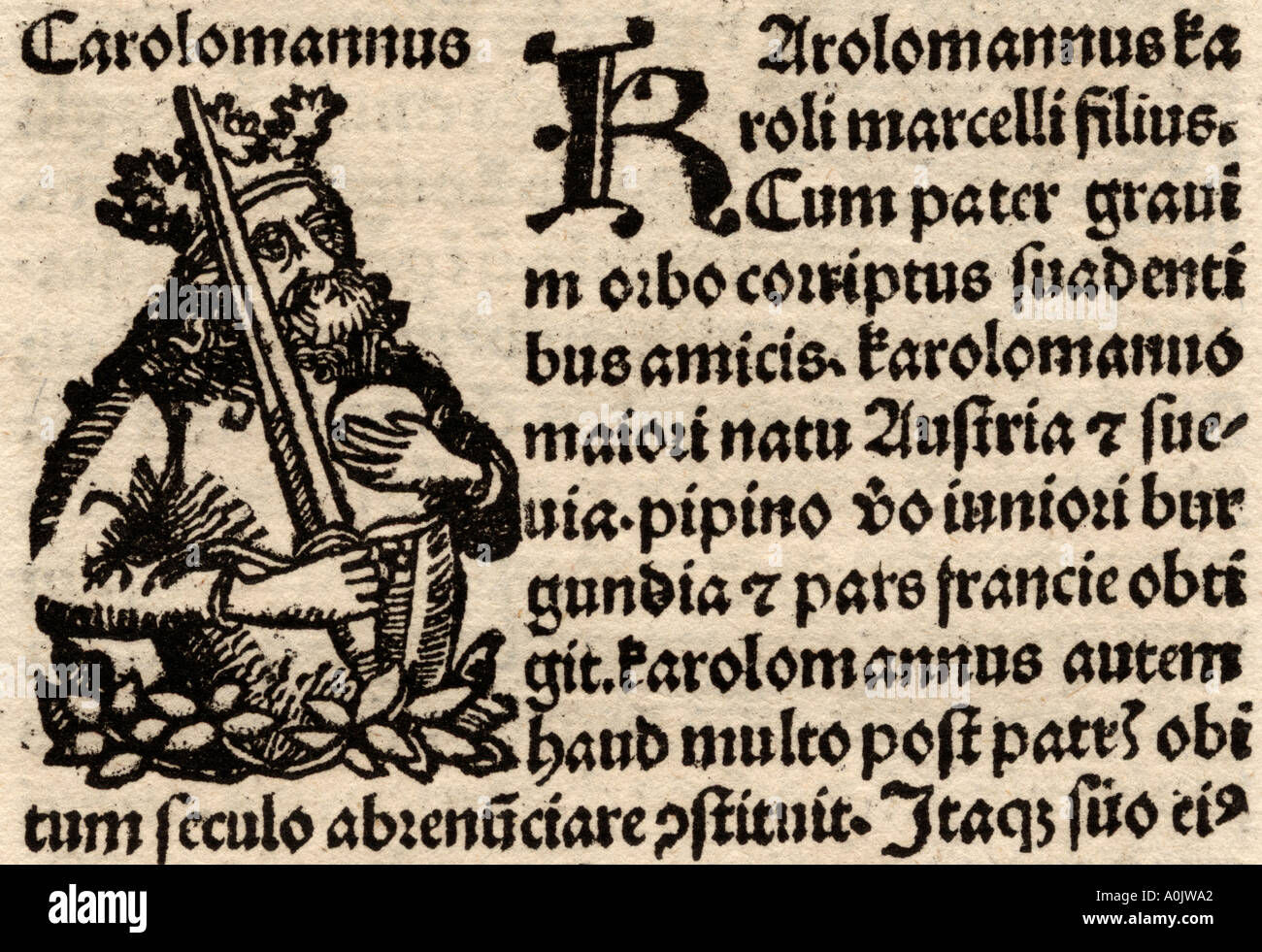 Detail vom ursprünglichen incunable Blatt in Lateinamerika von Hartmut Schedel Liber Chronicorum Gedruckt von Schoensperger in 1497. Stockfoto