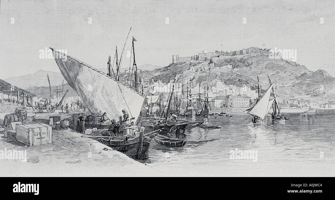 Hafen von Malaga Spanien um 1890 von Edward T Compton 1849 1921 Stockfoto