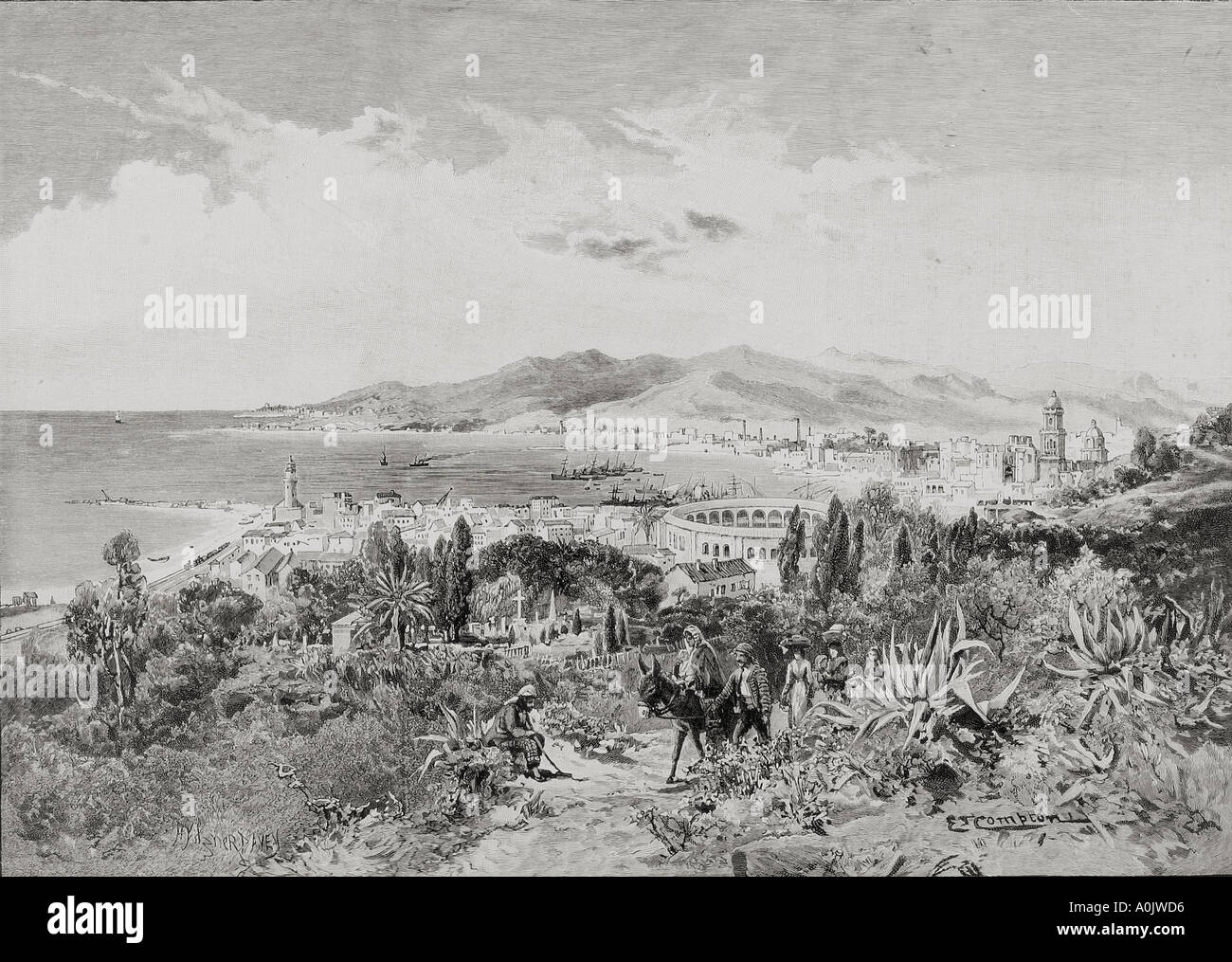Malaga, Spanien, auf der Suche nach Westen ca. 1890 von Edward T Compton, 1849 - 1921. Stockfoto