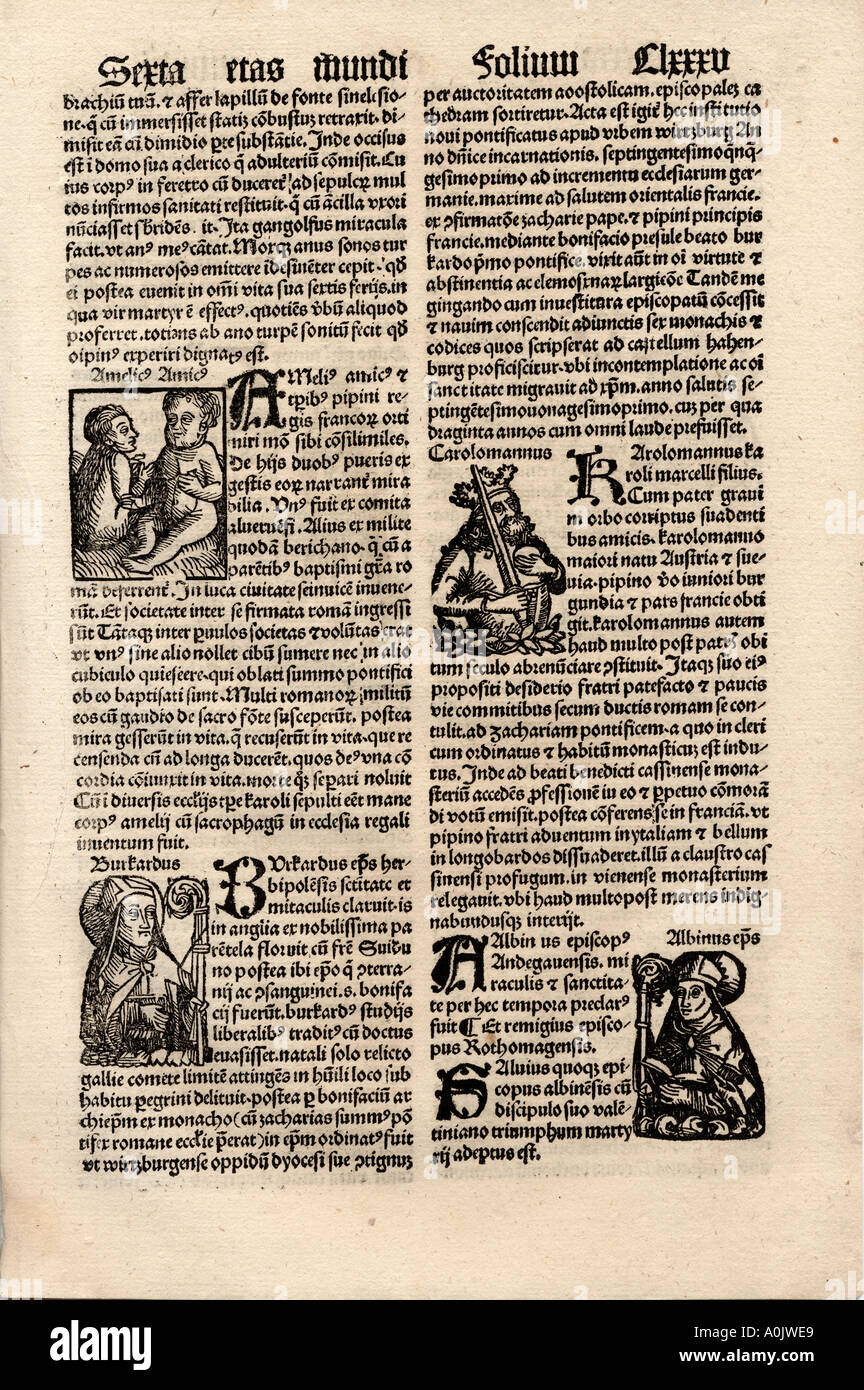 Original incunable Blatt in Lateinamerika von Hartmut Schedel Liber Chronicorum. Gedruckt von Schoensperger 1497 Stockfoto