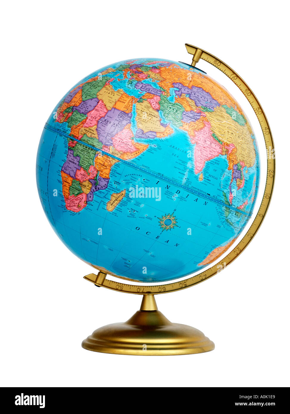 Seitenansicht des Globus zeigt Afrika Asien und Europa Stockfoto