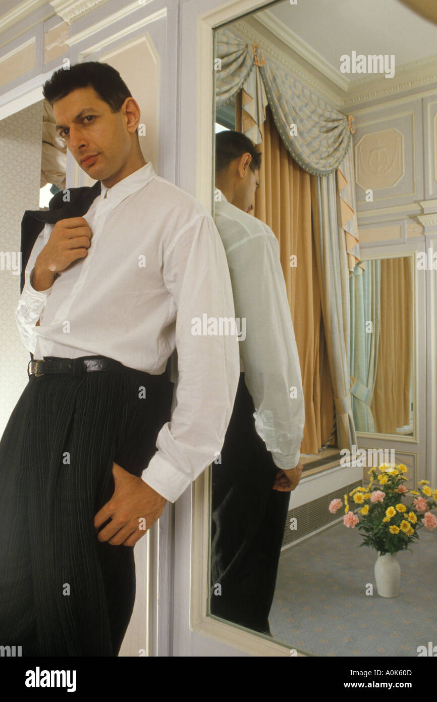 Jeff Goldblum portrait Film Schauspieler in seinem Hotel London 1990 fotografierte s90 s HOMER SYKES Stockfoto