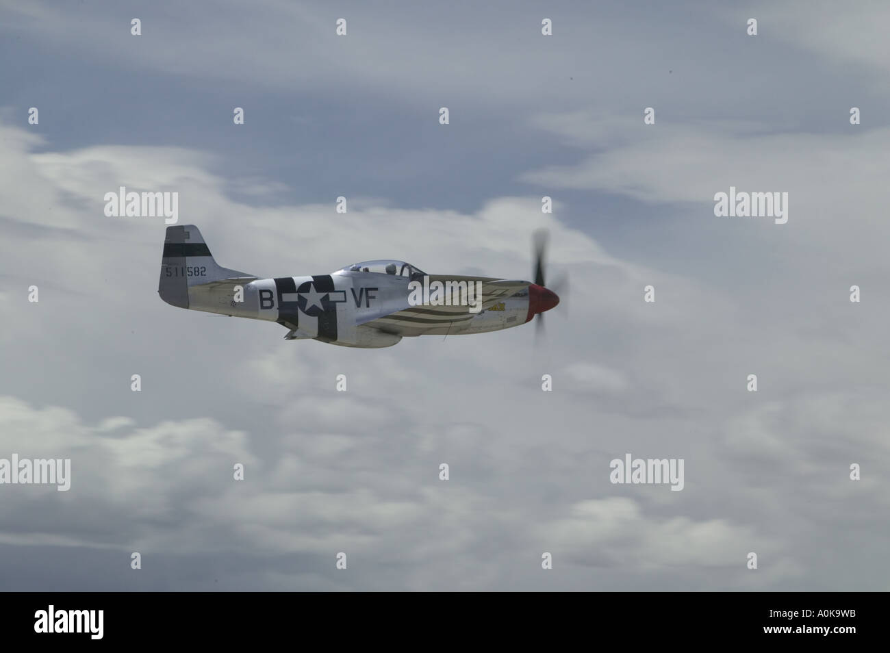 North American P51 Mustang während des Fluges Profil Stockfoto