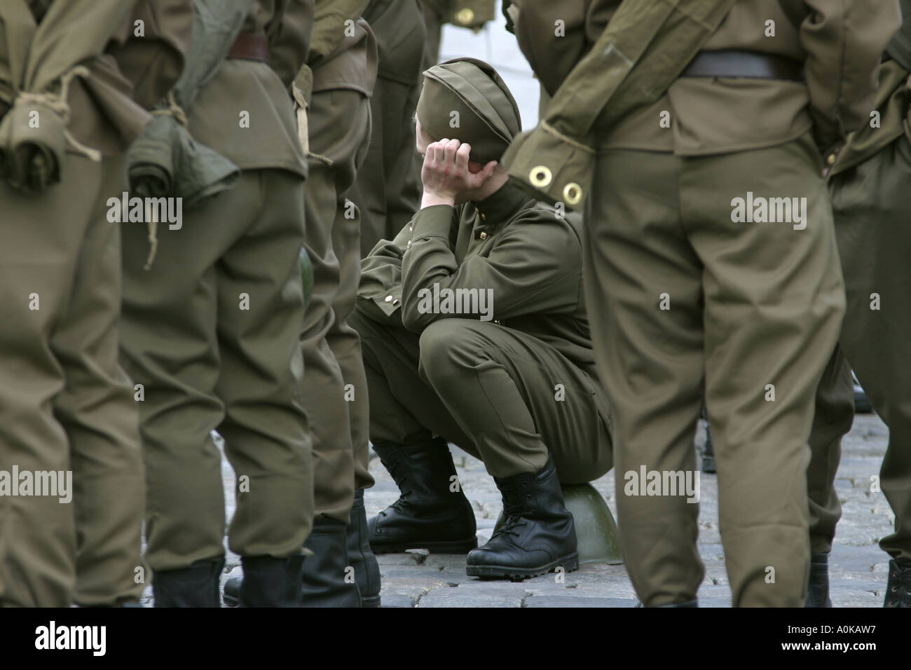 Soldaten vor der militärischen Siegesparade auf dem Roten Platz, Moskau, Russland Stockfoto