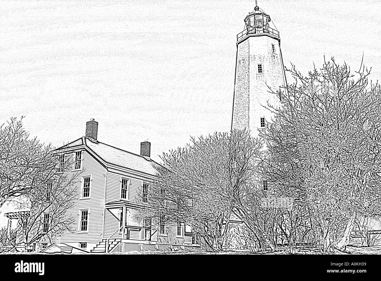 Sandy Hook Lighthouse und Keeper s Haus als Zeichnung durch Software gerendert Stockfoto