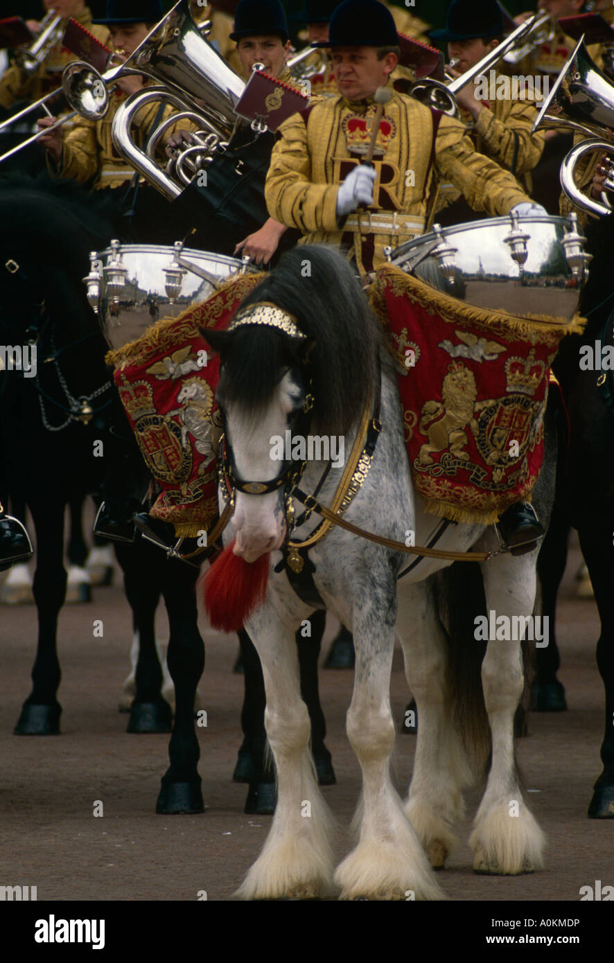 Die Band der Life Guards Household Cavalry Parade über The Mall in London, bei der jährlichen Trooping die Farbe Zeremonie im Juni Stockfoto