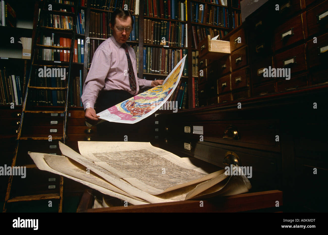 Kartenraum in der Royal Geographical Society in Knightsbridge, London, England Stockfoto