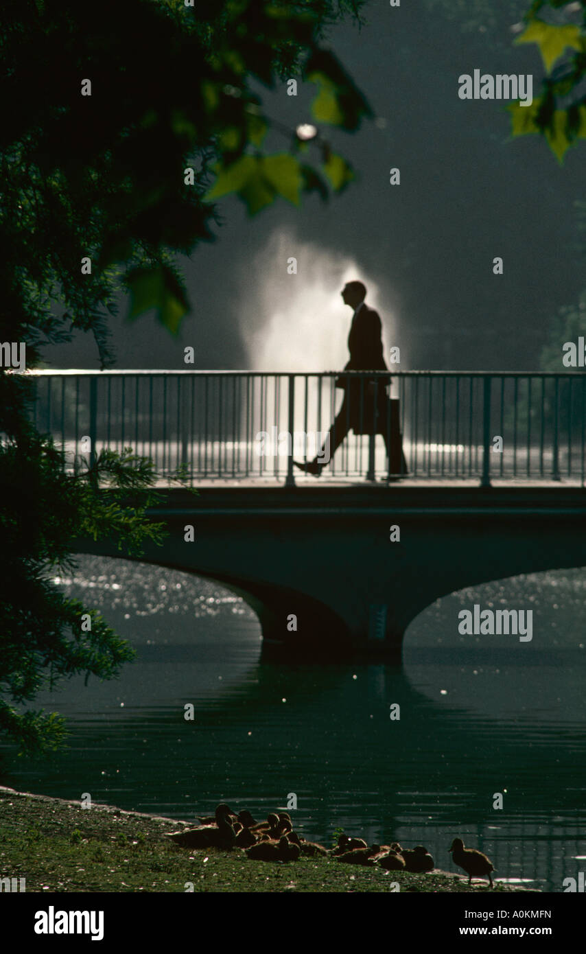 Ein Mann spaziert durch den St. James Park in London, England Stockfoto
