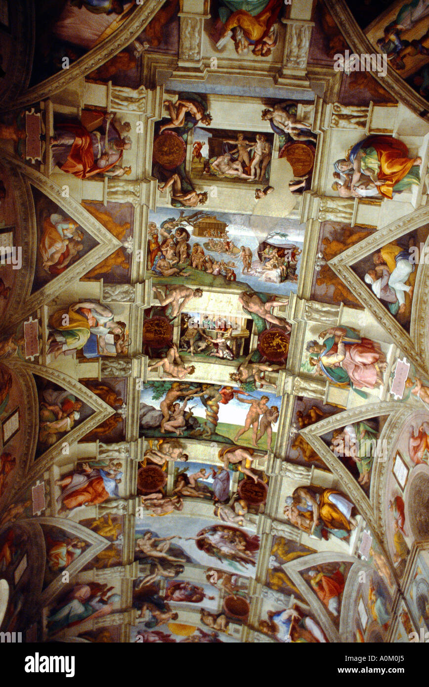 Rom-Italien-Vatikan-Museum Sixtinische Kapelle Celing Fresken Stockfoto