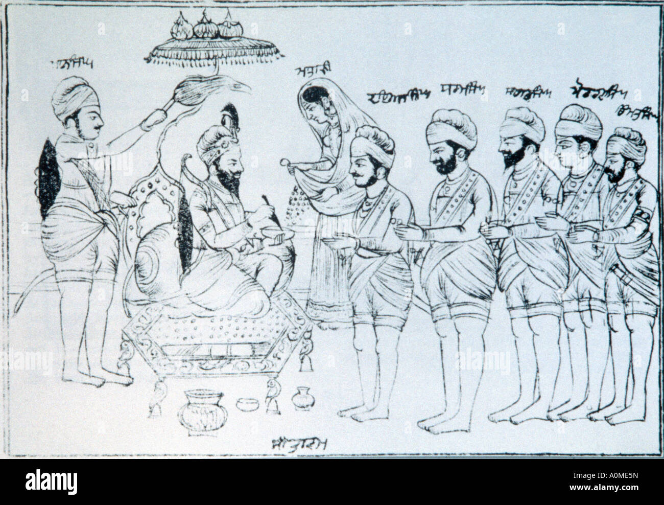 Indien Gründung Kalsa Original Initiation Zeremonie Panj Pyares Stockfoto