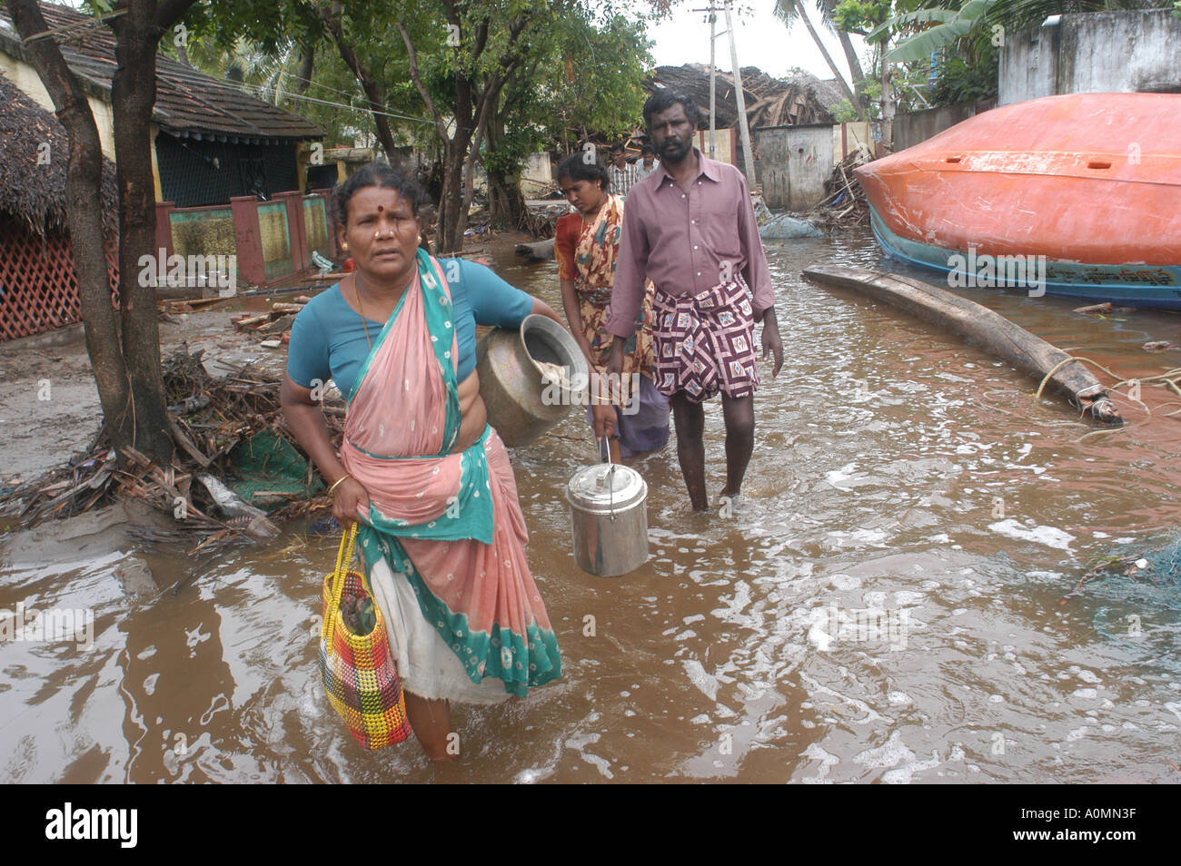 Überschwemmungen durch Naturkatastrophen Tsunami-Erdbeben auf dem Meeresboden Nagapattinum Velankanni Tamil Nadu Indien Indischer Ozean Stockfoto