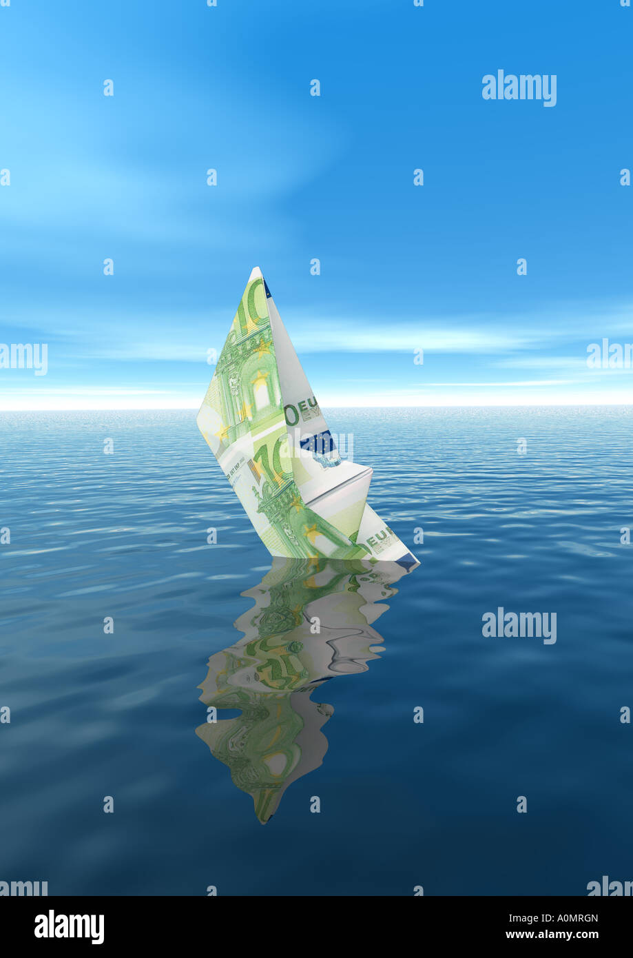 Papierschiff Euro versenden Papierschiff aus Euro Stockfoto