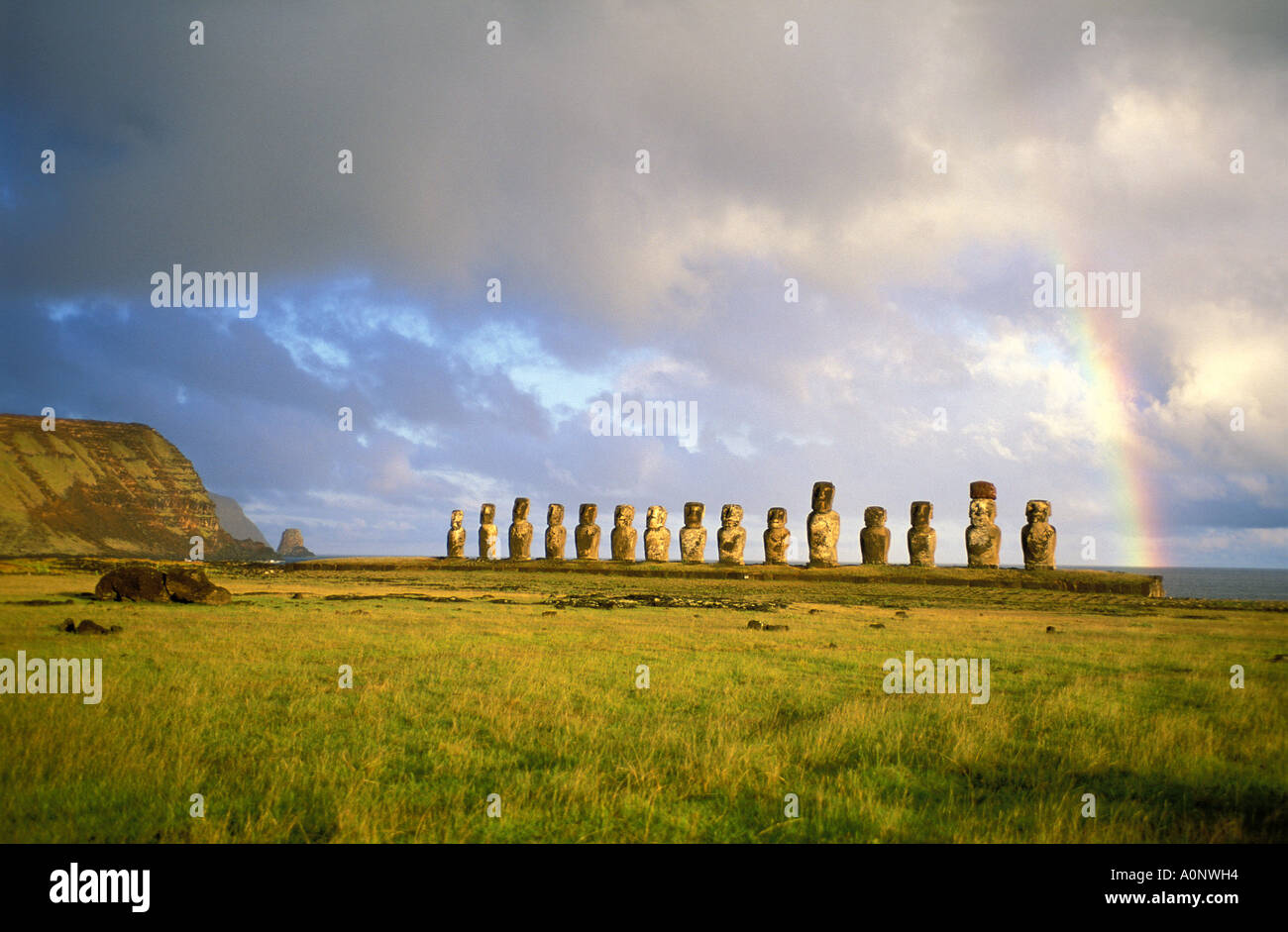 Rapa Nui die Statuen der Ahu Tongariki Stockfoto