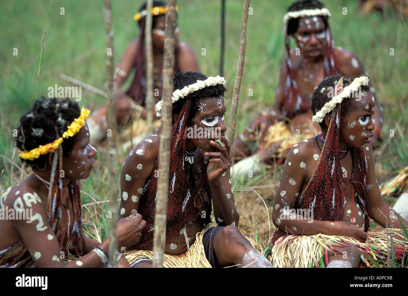 Indonesien Irian Jaya Baliem Tal viele Tänze sind Assocciated mit Sieg und Trauer Stockfoto