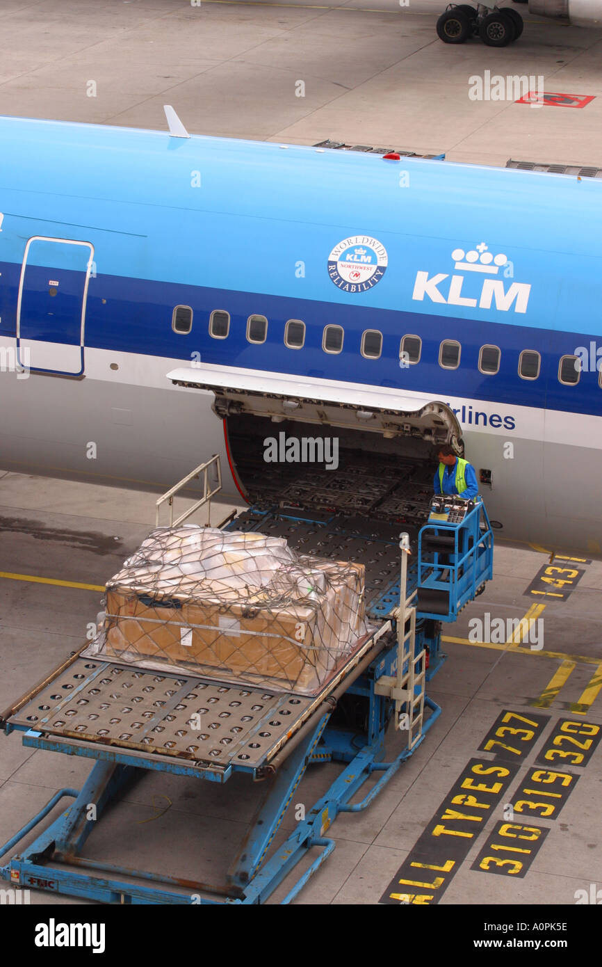 Cargo Luftfracht in den Frachtraum des Airliner geladen werden Stockfoto