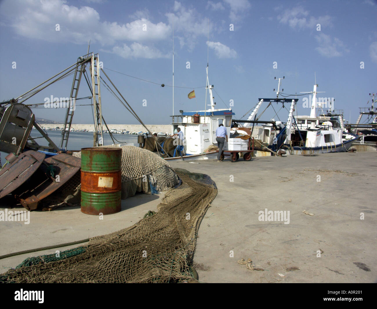 Angeln, Boote, Hafen von Fuengirola, Costa Del Sol, Andalusien, Spanien Stockfoto
