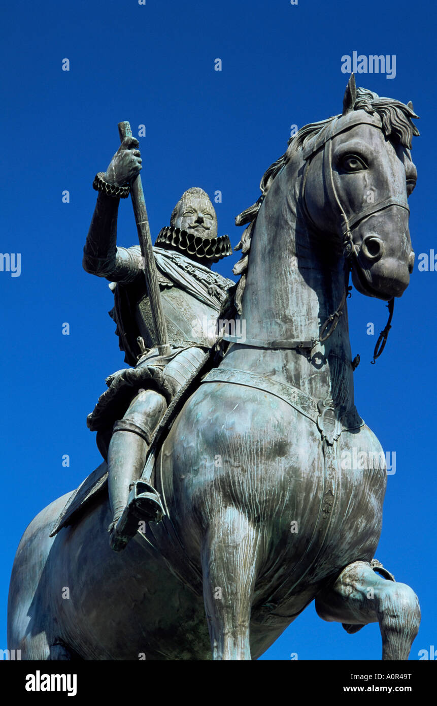 Reiterstatue von Philip III Plaza Mayor Madrid Spanien Europa Stockfoto