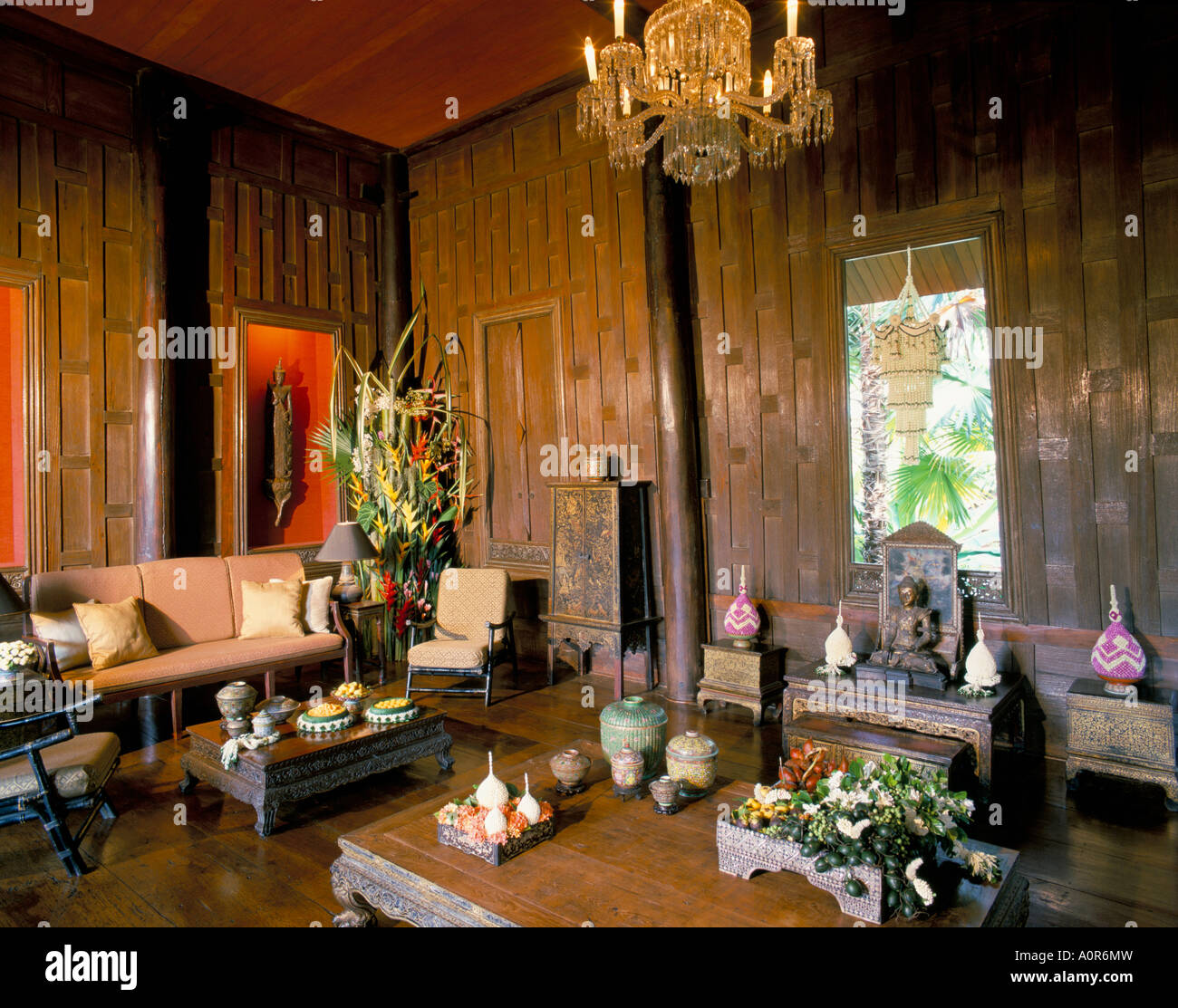 Das Wohnzimmer Jim Thompson s Haus Bangkok Thailand Südostasien Asien Stockfoto