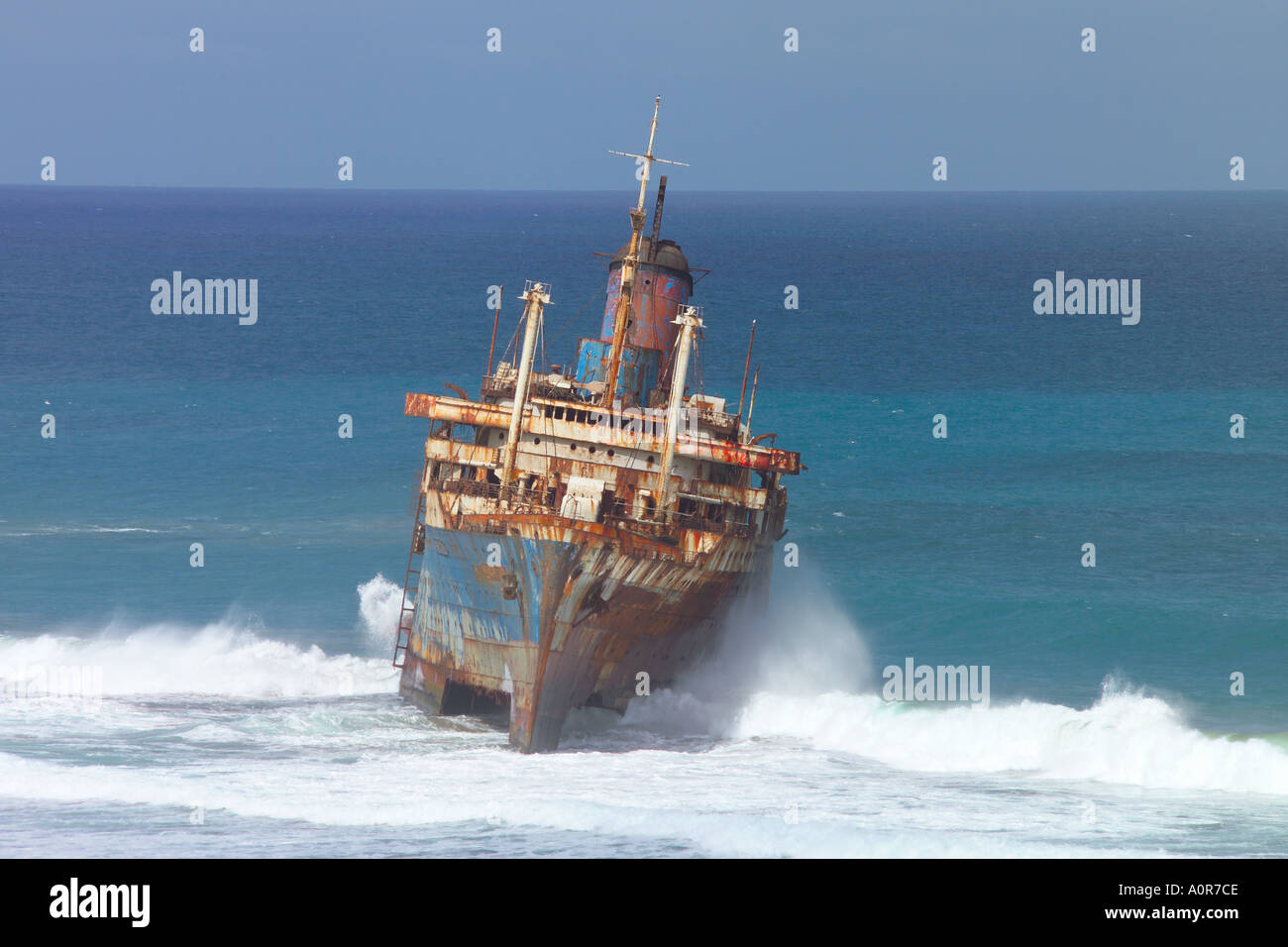 Spanien, Kanarische Inseln, Fuerteventura, Playa de Garcey, Wrack von Amerika Star Stockfoto