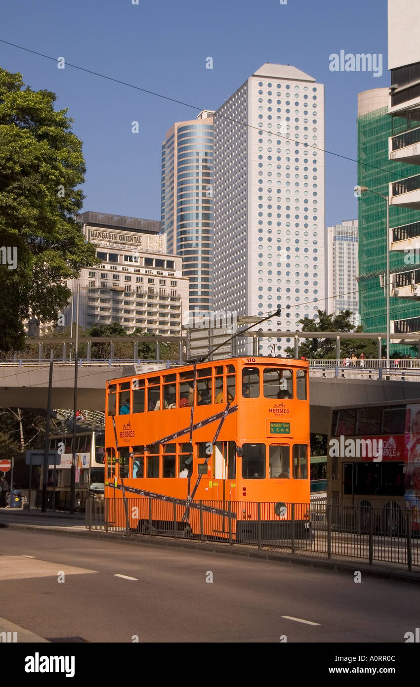 Dh Queensway CENTRAL HONGKONG Orange Straßenbahn Stadt öffentliche verkehrsmittel Straßenbahn Stockfoto