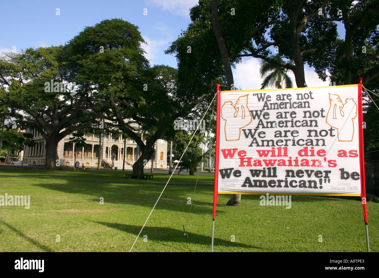 Native Hawaiian Protest gegen Iolani Palace Honolulu Hawaii Stockfoto