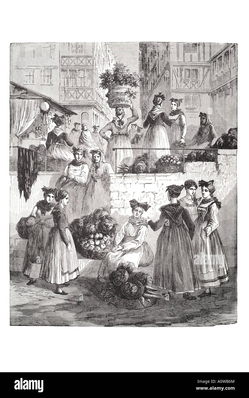 Alsace lokalen Tracht Kostüm Strasburg Frankreich Französisch Rock Obst Gemüse Stadt Shop Handel Open-Air beschäftigt Handel Converse t Stockfoto