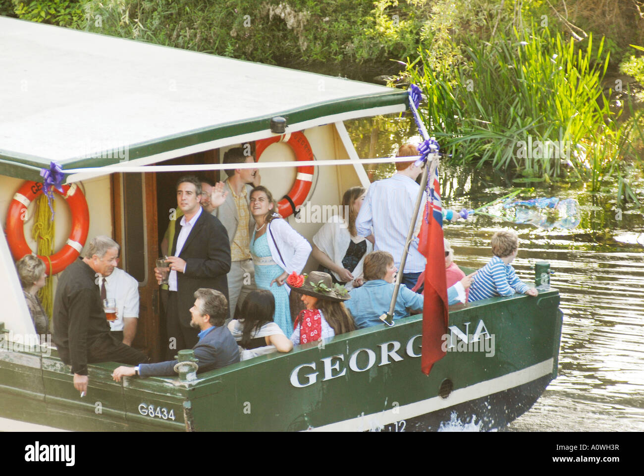 Die Riverboat-Georgina tragen eine Hochzeitsgesellschaft auf dem Fluss Cam Stockfoto