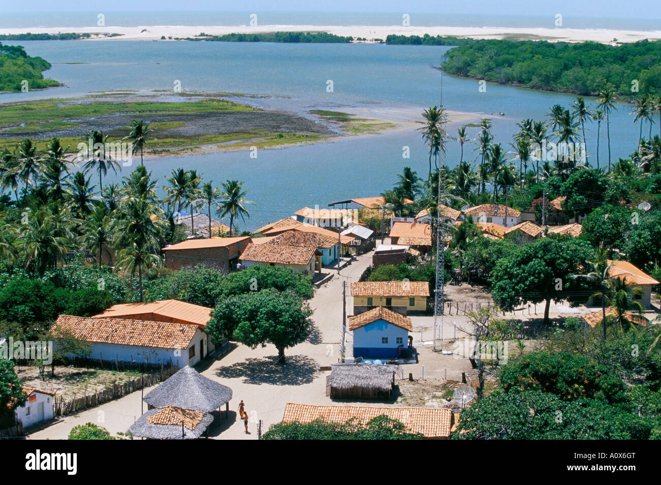 Luftaufnahme der Mandacaru Dorf Parque Nacional Dos Lencois Maranhenses Brasilien Südamerika Stockfoto
