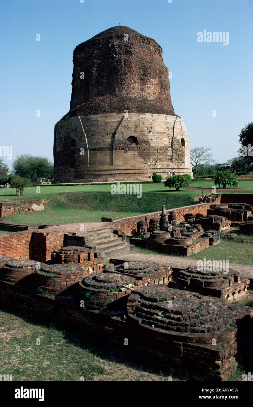 Dhamekh buddhistische Stupa in Sarnath bei Varanasi Benares Uttar Pradesh Indien Asien Stockfoto