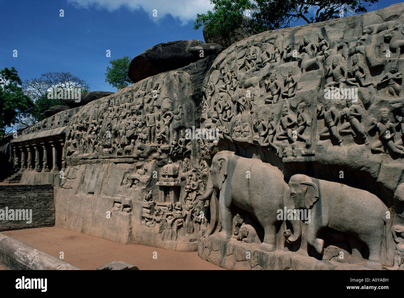 Die fünf Raths Gruppe Mahabalipuram UNESCO World Heritage Site Tamil Nadu Staat Indien Asien Stockfoto