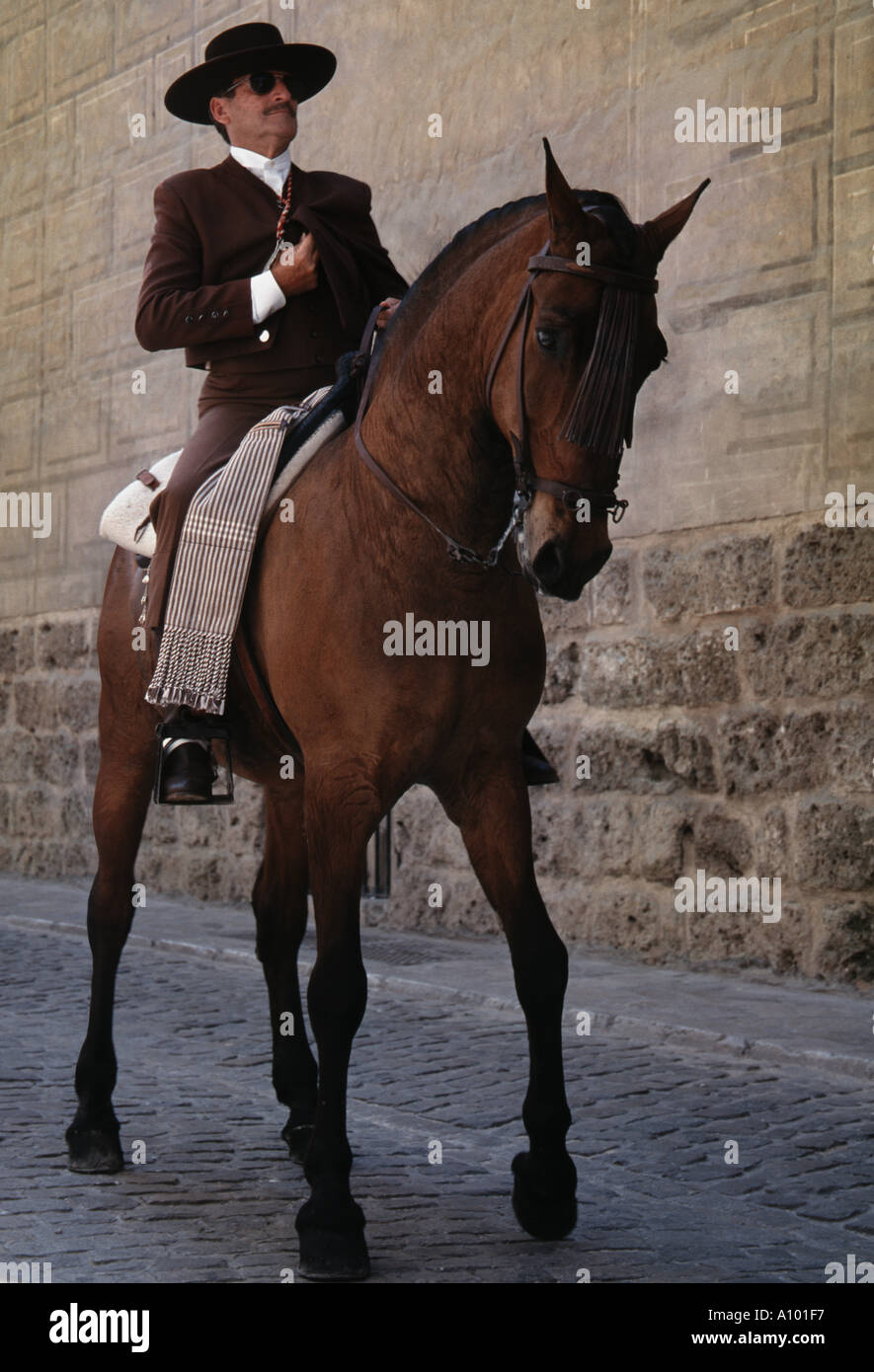 Spanische Reiter in traditionellen Reiten Kleid Stockfoto
