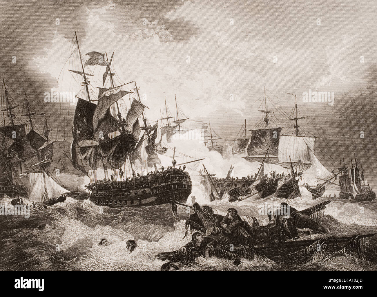 Admiral Duncan's Sieg über der niederländischen Flotte in der Nordsee, 11. Oktober 1797 während der Schlacht von Camperdown. Stockfoto