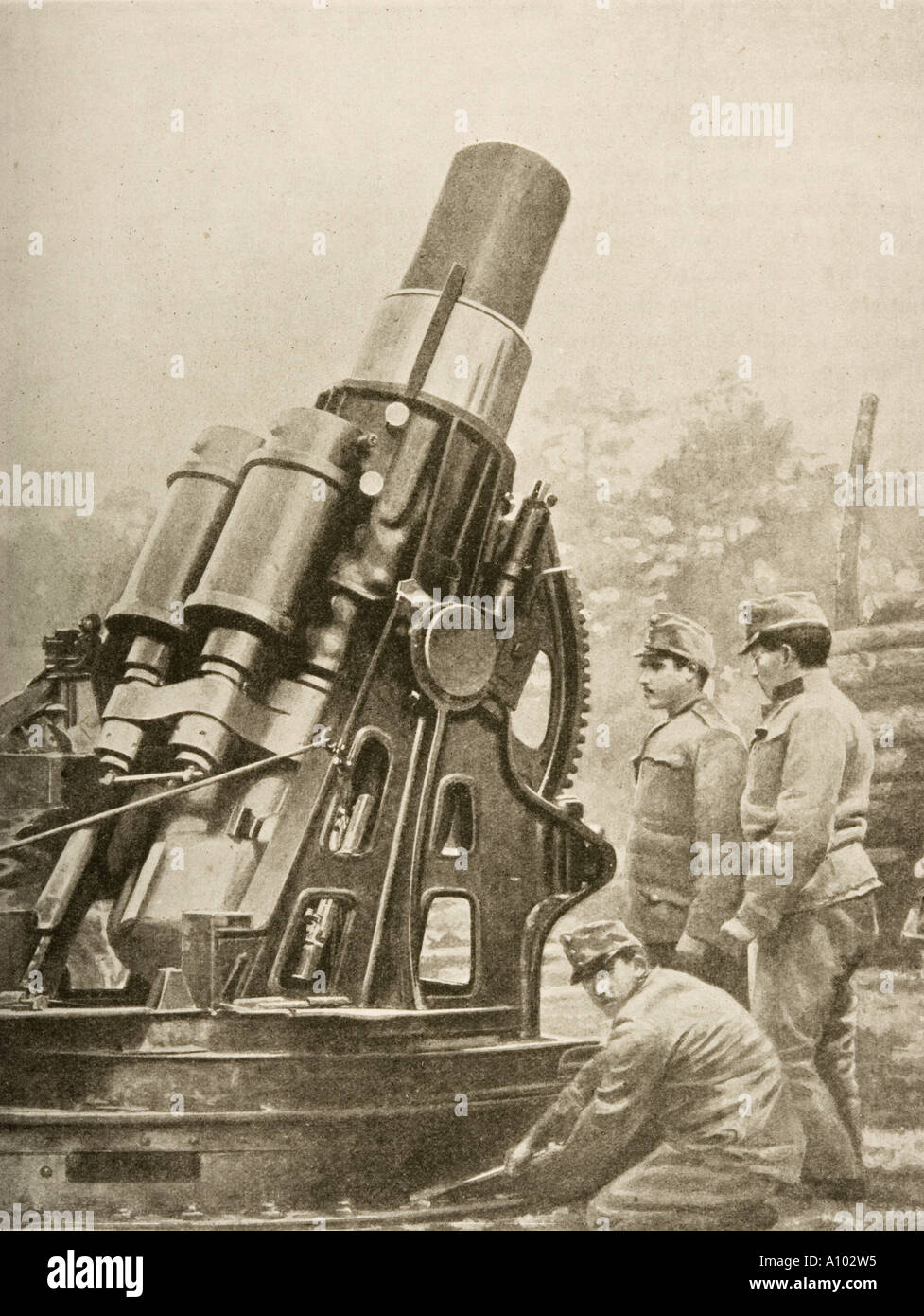 Österreichischen 12-Zoll-Belagerung-Haubitze und Mount über 28 Tonnen hergestellt von Skoda feuerte 1000 Pfund Schale Stockfoto