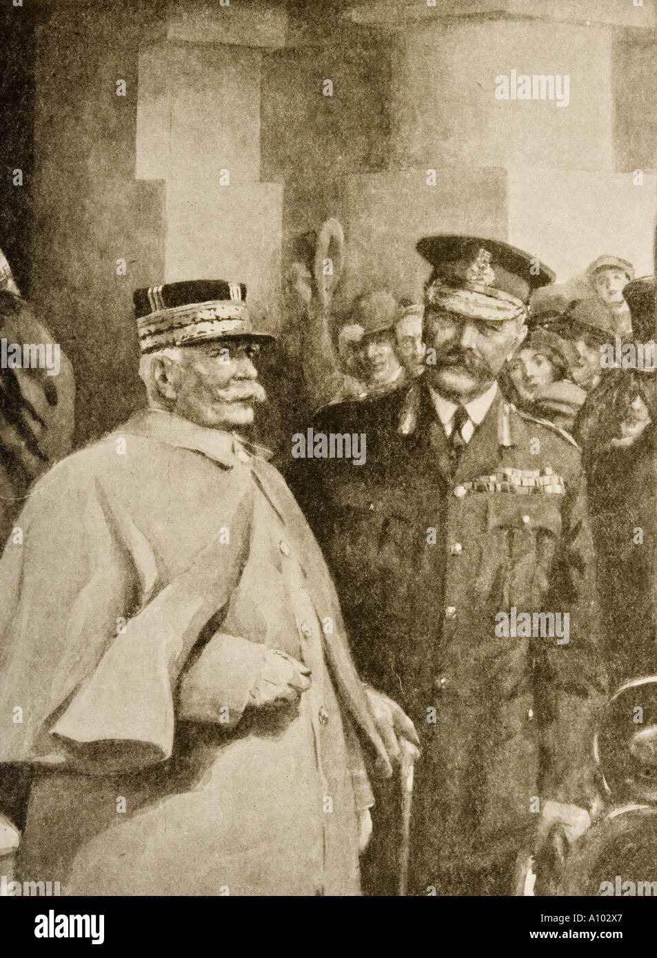Co-ordinating Alliierten Strategie General Joffre das Kriegsministerium mit Lord Kitchener verlassen auf Oktober 29,1915. Stockfoto