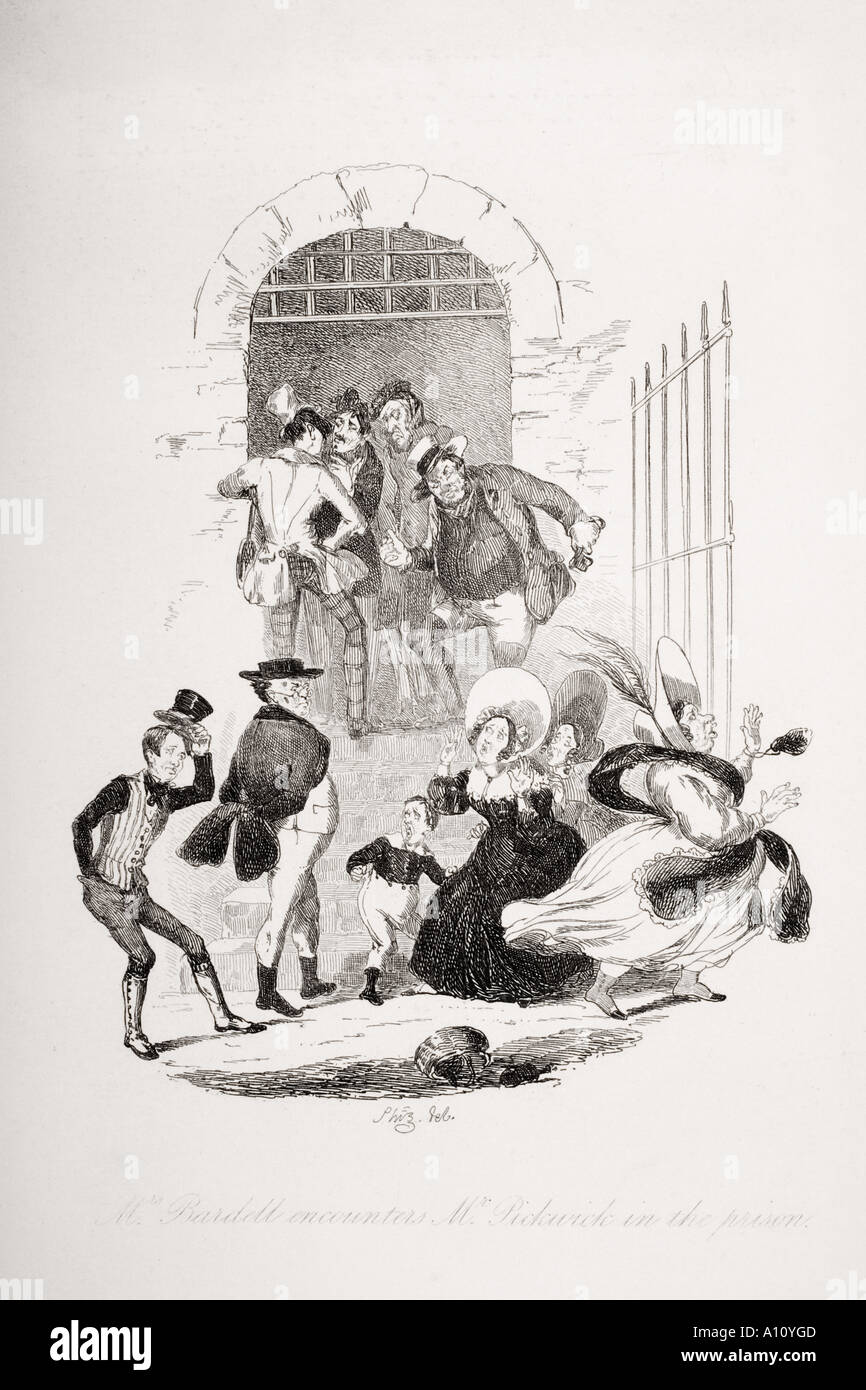Herr Bardell Begegnungen Herr Pickwick im Gefängnis. Abbildung aus dem Charles Dickens Roman The Pickwick Papers von H K Browne bekannt als Phiz Stockfoto