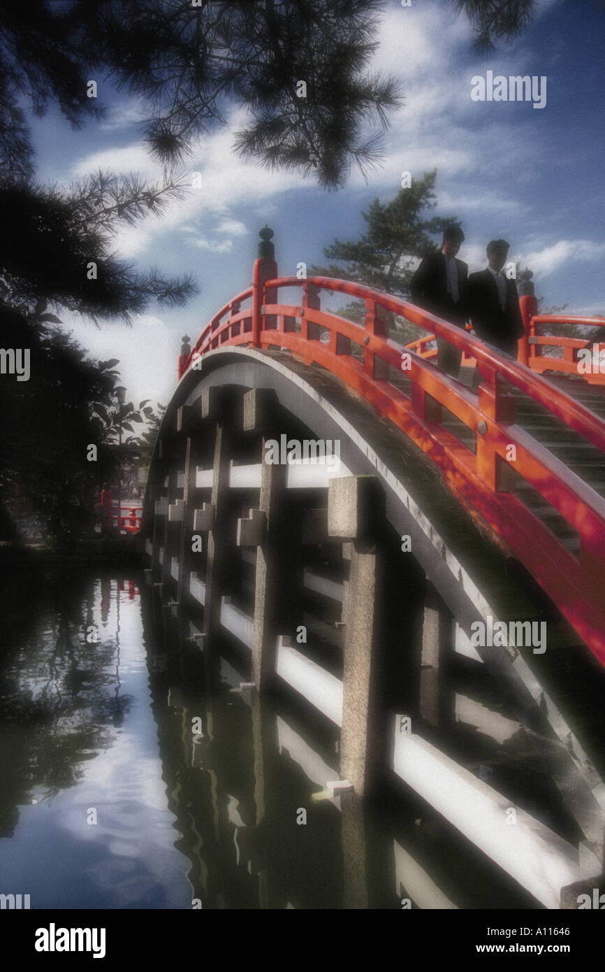 Taiko Baschi gewölbte Brücke Sumiyoshi Taisha Shinto Schrein Osaka JAPAN Stockfoto