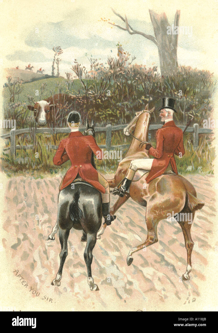 Comic-Fuchs-Jagd-Dilemma um 1880 Stockfoto