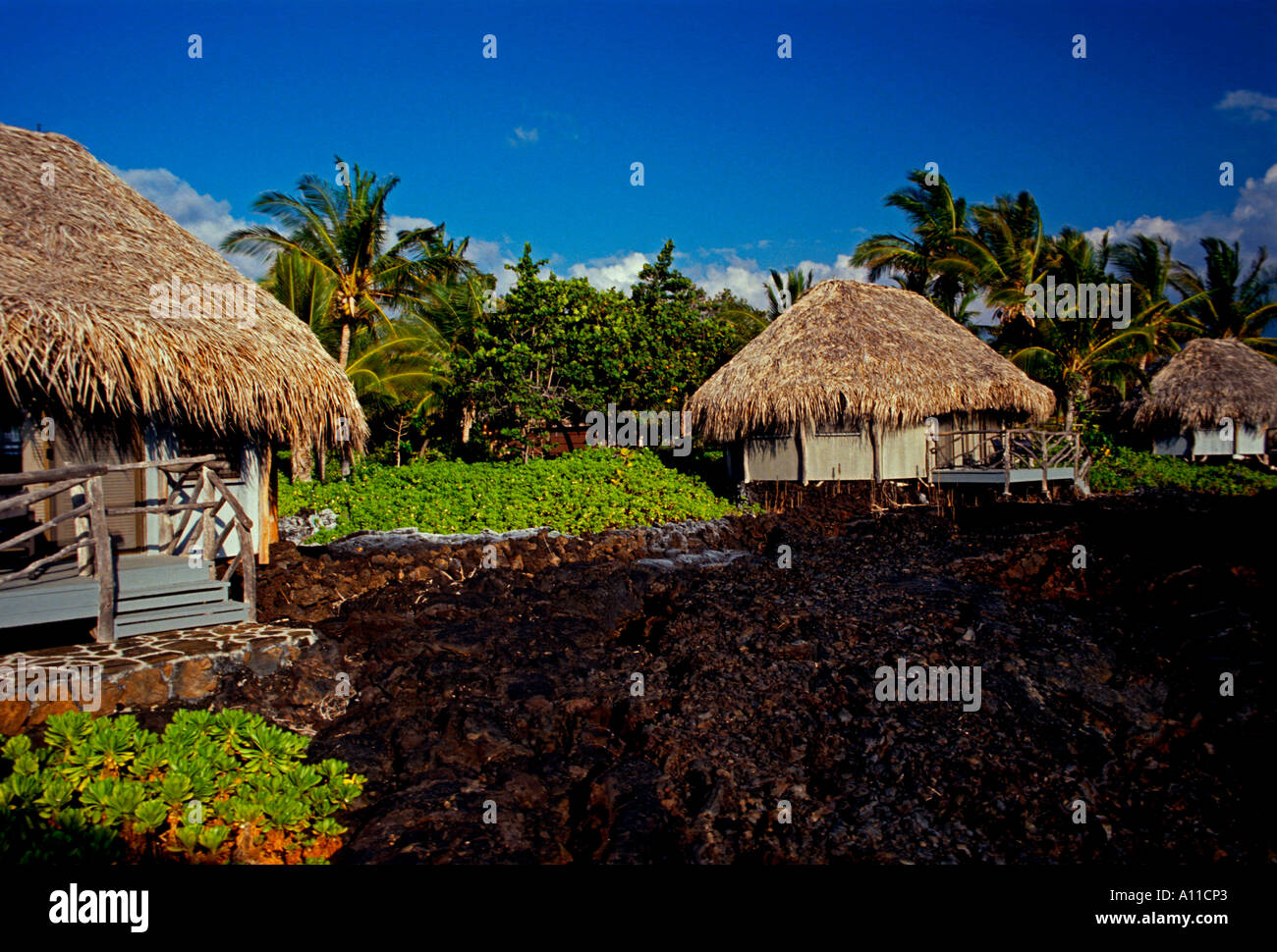 Bungalow, Kona Village Resort, Kona Village Resort, Kailua-Kona, Kohala Coast, Hawaiis Big Island, Hawaii, Vereinigte Staaten von Amerika Stockfoto