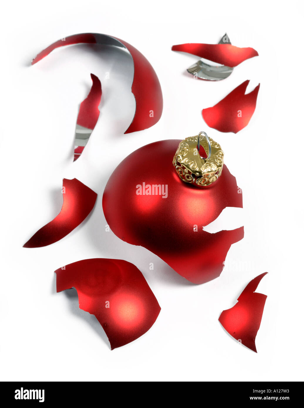 Zertrümmerte Christbaum Christbaumkugel Stockfoto