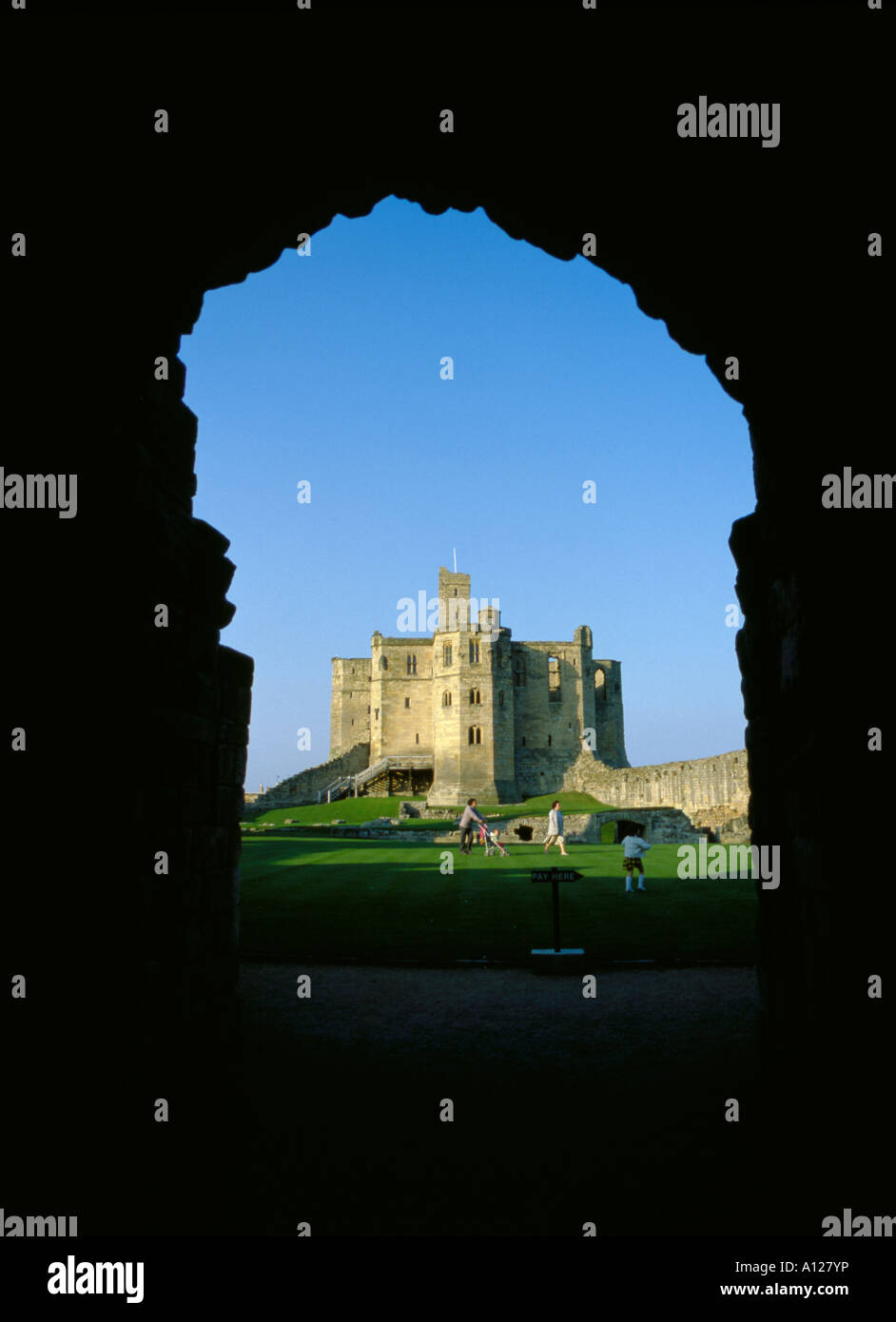 Der Bergfried, Warkworth Castle, Warkworth, Northumberland, England, Vereinigtes Königreich Stockfoto