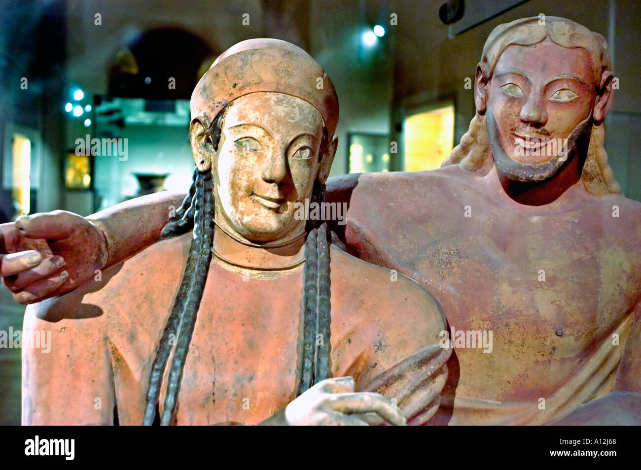 Paris Frankreich 'der etruskische Sarkophag eines Ehepaares' Detail Antiquitäten Louvre Museum, Kultur hohes Museum der bildenden Kunst, Skulptur Statue Stockfoto