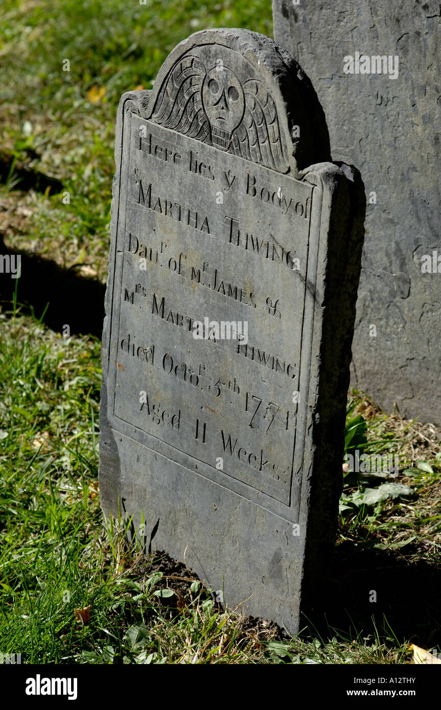 Todesfälle Kopf auf einem Grabstein in Könige Kapelle begraben Boden Boston Massachusetts. Digitale Fotografie Stockfoto