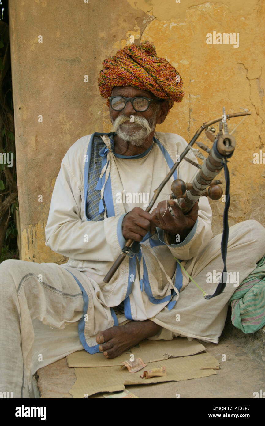 Straße Musik-Player, Tracht, Jaipur, Indien Stockfoto