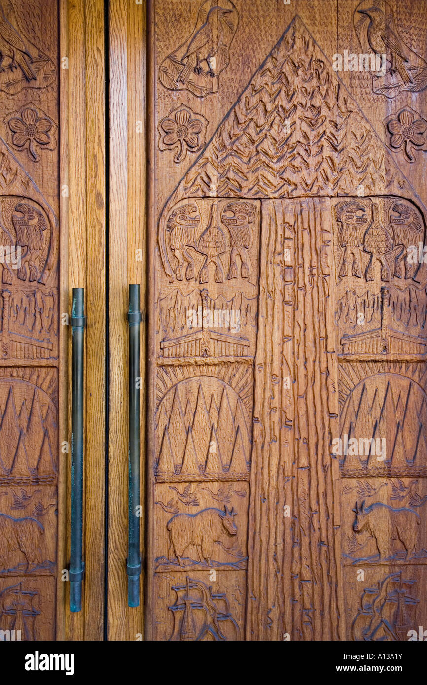 Geschnitzte Tür Royal British Columbia Museum Victoria Canada Stockfoto