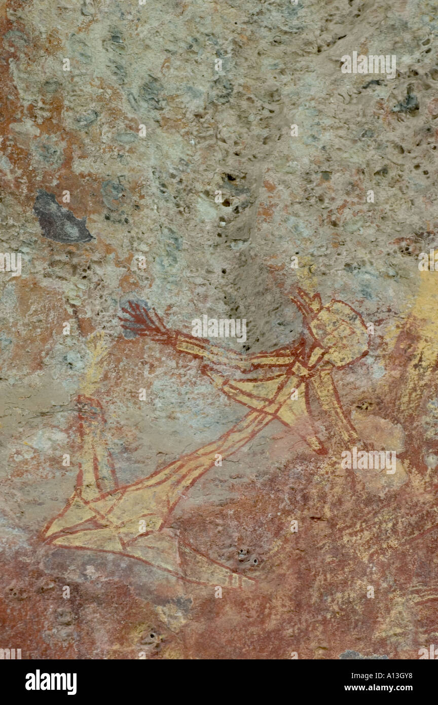 Alten australischen Aborigine-Felskunst in Kakadu National Park Northern Territory Australien. Stockfoto