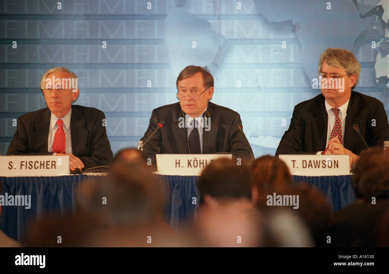 Geschäftsführender Direktor des Internationalen Währungsfonds Fonds Horst Kohle Center spricht zu den Medien Mittwoch, 20. September 2000 an der Stockfoto