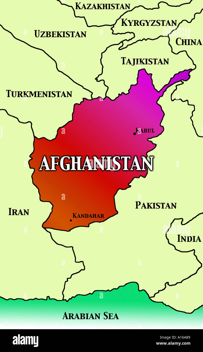 Karte von Afghanistan und Zentralasien Stockfoto