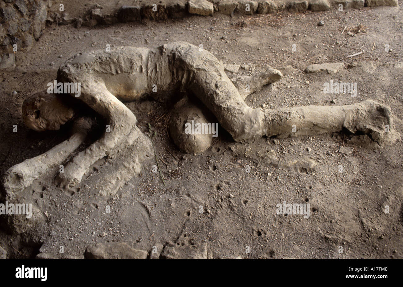 Gips eines Mannes, Pompeji Roman Ruine Stadt Tote Menschen Opfer Körper Gips Gips Gips Gips Gips Güsse Vesuv Italien Italien Roman Stockfoto