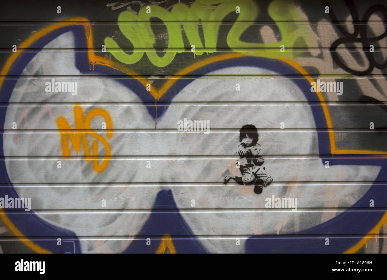 Graffiti-Kunst an ein Lager Tür in Amsterdam in den Niederlanden Stockfoto